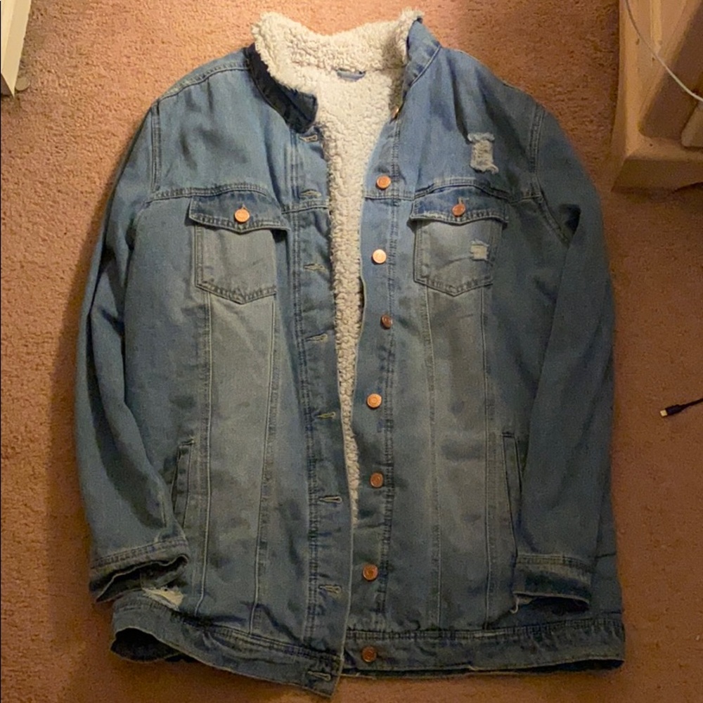 oversize fur-inside jean jacket